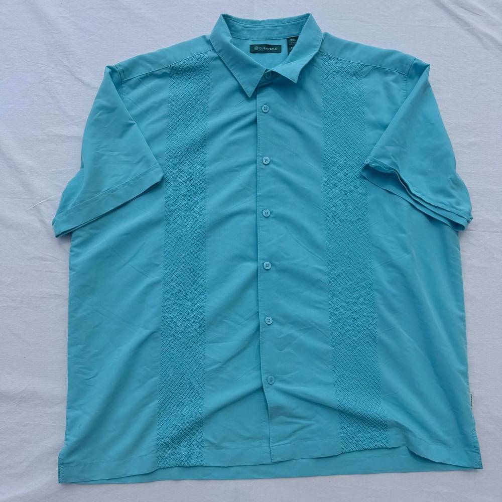 Cubavera Button Down Shirt Mens XXL Blue Excellent Short Sleeve Guayabera Style